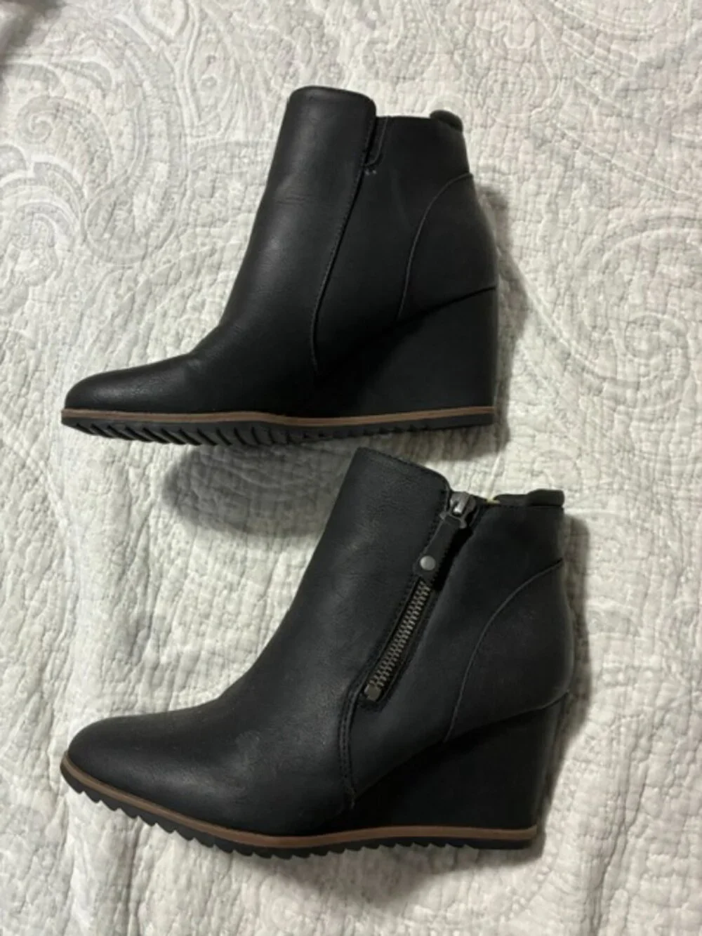Black Leather Wedge Boots